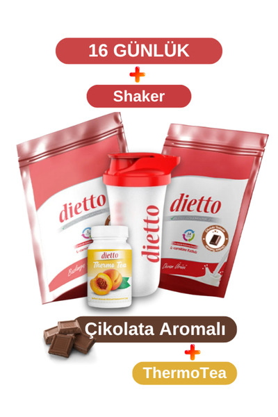 Dietto 16 Günlük Çikolata Aromalı Set - L Carnitine Katkılı - SHAKER Kayısı Çay