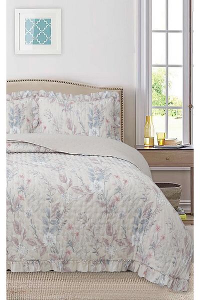 Bikaya Home Ruffled Patterned Double Bedspread Set - 240X260 cm