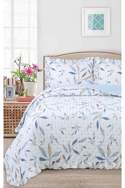 Bikaya Home Ruffled Patterned Double Bedspread Set - 240X260 cm