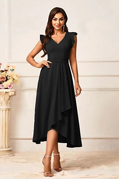 Varyete Variety krepových šatů s midi délkou a výstřihem do V