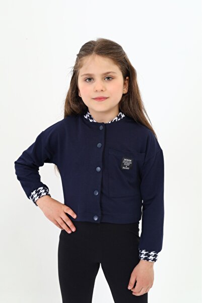 Toontoy Girl's College Collar Snap Closure Printed Color Block Knitted Cardig...