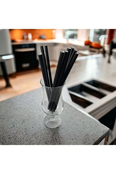 Krm Ambalaj شفاطات ورقية سوداء مقاس 6*20 سم، 100 قطعة