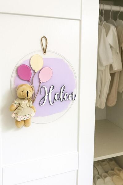 Bonika زينة باب الطفل من زجاج شبكي مع دمية دب فقاعية بالون