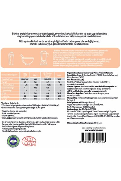 Naturiga Organik Protein Karışımı 250 gr (BEZELYE PİRİNÇ PROTEİNİ TOZU)