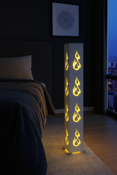 ARTILED RGB Alev Desenli Dekoratif Akıllı Lambader – Mobil Uyumlu Metal Gövde,