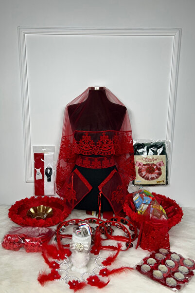 AZREN STORE Kırmızı 333 Parça Vip Lüks Kına Gecesi Seti Gelin Damat Duvak Seti Kına Gecesi Malzemeleri Seti