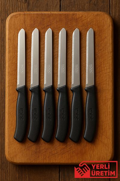 Rooc Set of 6 Ultra Sharp Serrated Blades, Black, 22 cm 100% Guaranteed Stainless Steel