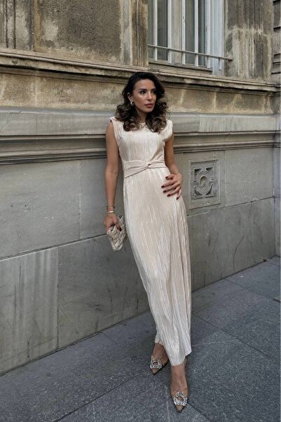 Varyete Vatkalı Piliseli Kemer Detay Elbise