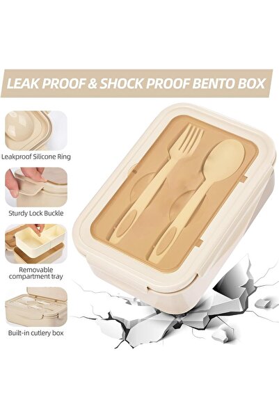 LIVVY 1400ml Bento Lunch Box With 3 Leakproof Compartments, Cutlery, Bpa-free & Microwave Safe.