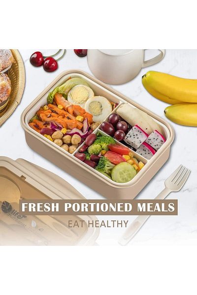 LIVVY 1400ml Bento Lunch Box With 3 Leakproof Compartments, Cutlery, Bpa-free & Microwave Safe.