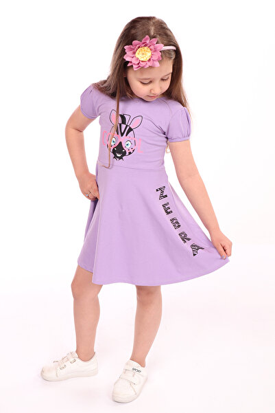 Toontoy Girl's Crew Neck Zebra Printed Dress