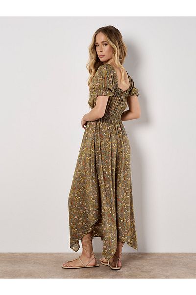 Apricot Sarasa Floral Milkmaid Midikleid