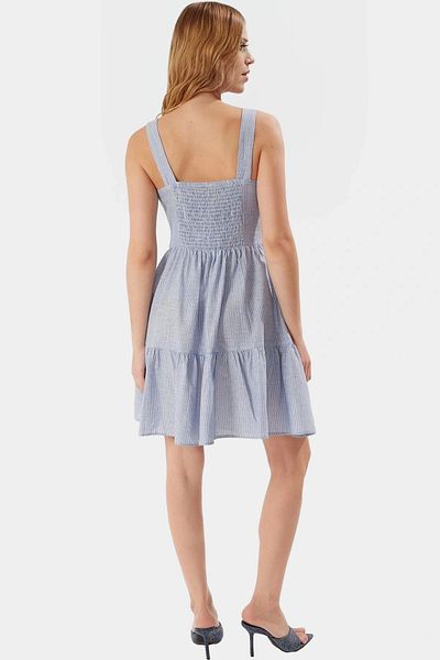 PayBuy Summer Mini Plaid Cotton Dress Square Collar Waist Opening Comfortable Use Distinguished Material