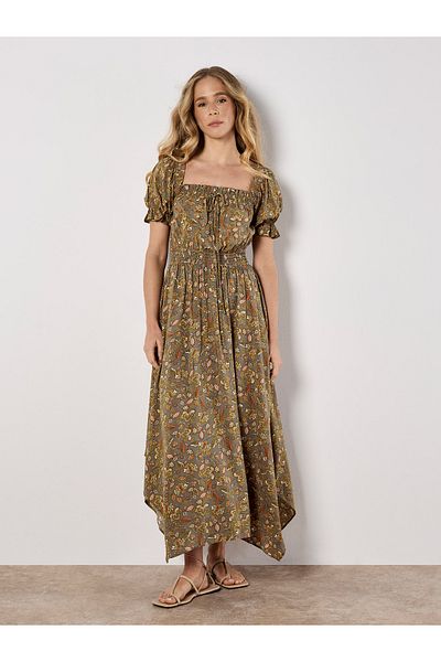 Apricot Sarasa Floral Milkmaid Midikleid