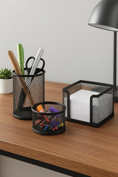 Need Desktop Metal Perforated Pen Holder Set 3 Pieces Black