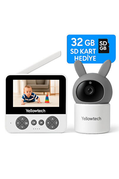Yellowtech Bebek Kamerası Kumandalı Monitörlü Karşılıklı Konuşma Özellikli , Hatırlatıcılı IP Bebek Kamerası
