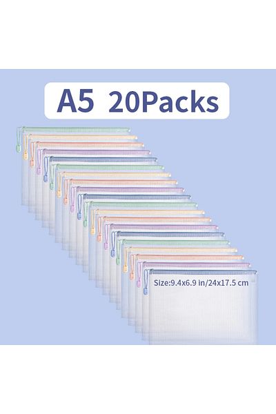 Choice A5 20pcs Zipper Mesh Bags A4/a5 Plastic Zipper Bags For Organizing Zipper Mesh Bags Waterproof Clear
