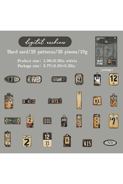 Choice E 25 Pcs Vintage Number Hard Card Label Sticker Collage Stationery Stickers Scrapbooking Material D.