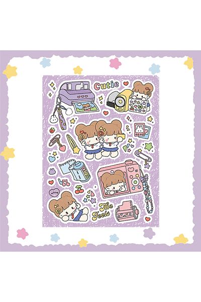 Choice 01 Korean Cute Kawaii Cartoon Girl Character Sticker Crayon Style Hand Account Phone Case Notebook D