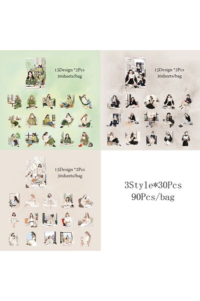 Choice S25138-456 2style 90pcs/bag Elegant Reading Girl Sticker Pack Diy Handbook Creative Material Sticker