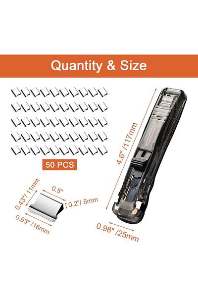 Choice Black Push Stapler, Binder Clips Paper Clamps Desktop Stapler With 50pcs Stainless Steel Refill Cli