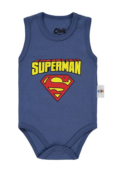 Superman 1-18 Months Indigo Baby Boy Snap Badi