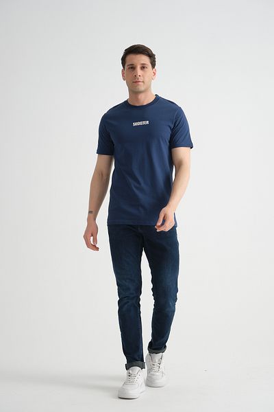 Shooter Ανδρικό T-shirt - Ανοιχτό Navy Blue, Minimal Printed, Cotton, Standard Fit