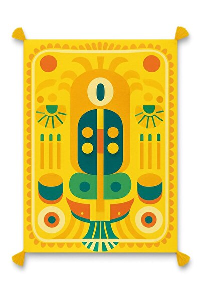 Rugs Modern Halı Nora Art Sarı Temalı Soyut Desenli Püsküllü Dokuma Taban Hal...