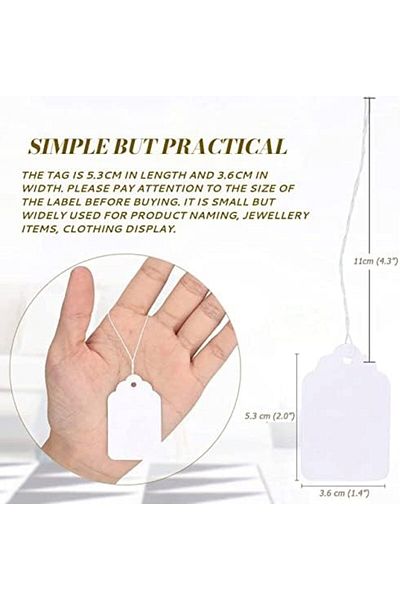 MARKQ [100 Pcs] Gift Tags with Strings - White Writable Labels Price Tags for Merchandise Gifts Jewe