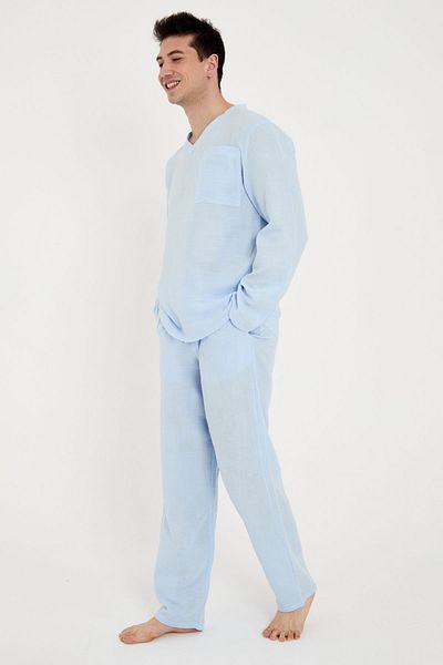 RELAXL Set de pijamale de muselină pentru bărbați, 100% bumbac, supradimensionat