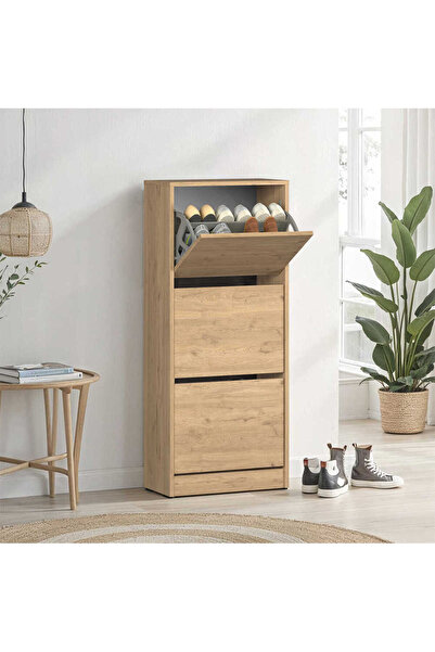 Adore Mobilya Flat Duo Üç Katlı Ayakkabılık Florida Meşe 51x119x26 cm
