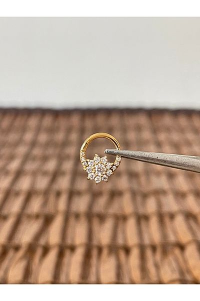 Rupen Kraft 316 L Surgical Steel Diamond Flower Zircon Shiny Cz Interlock Ring Piercing 8 mm X 1.2 mm