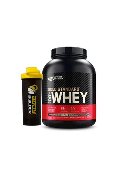 Optimum Nutrition Gold Standard Whey Protein 5 LB + Body Builder Shaker (Double Rich Chocolate)