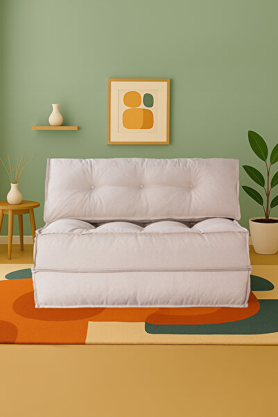 Homedius Mocca Keten Çift Kişilik Katlanır Yatak Katlanır Koltuk Bej-Çift