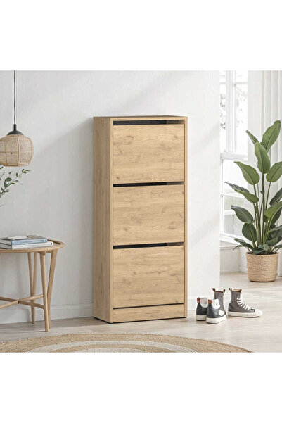 Adore Mobilya Flat Duo Üç Katlı Ayakkabılık Florida Meşe 51x119x26 cm