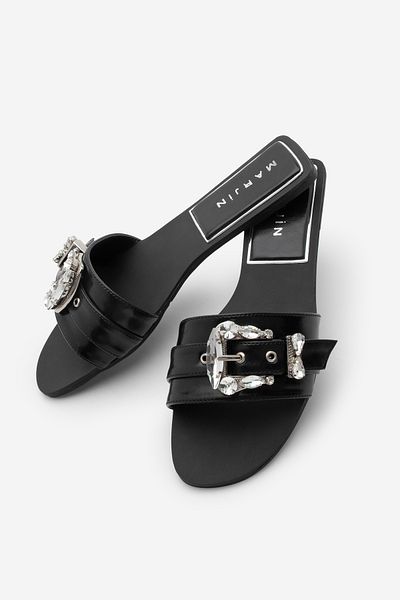 Marjin Women's Stoned Banded Daily Slippers Bernit Black