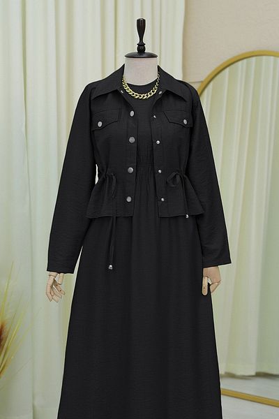 DPARİS Φόρεμα Hijab με λεπτομέρεια με κουμπωτό μπουφάν
