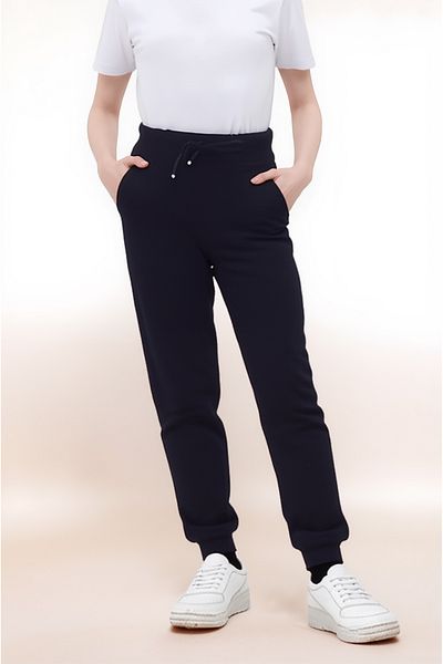 Jannock Girls' Knitted Cotton Combed School Trousers – 100% Cotton – Elastic Waist and Leg – Black Color