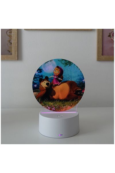 ILUMISHOP LED Night Light, Masha and the Bear, 7 Colors, USB Power or 3 AA Batteries
