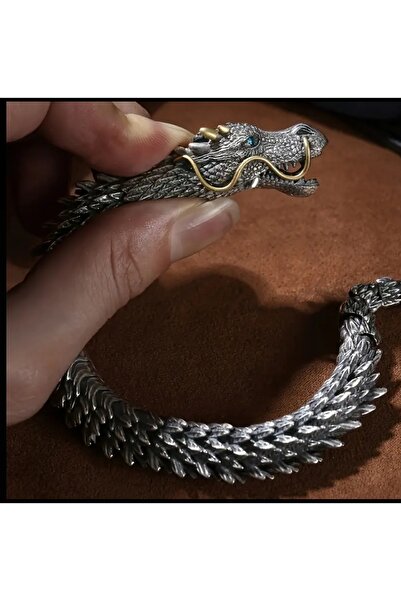 ORGANICYOU Ganzu 2025 Yeni Retro Ejderha Kemikli Erkek Bilekliği Çelik 20 Cm