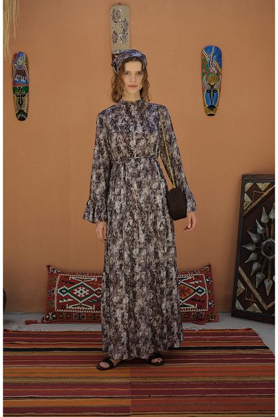 Fatma Atasoy Φόρεμα με κορδόνια με μοτίβο καφέ βισκόζης