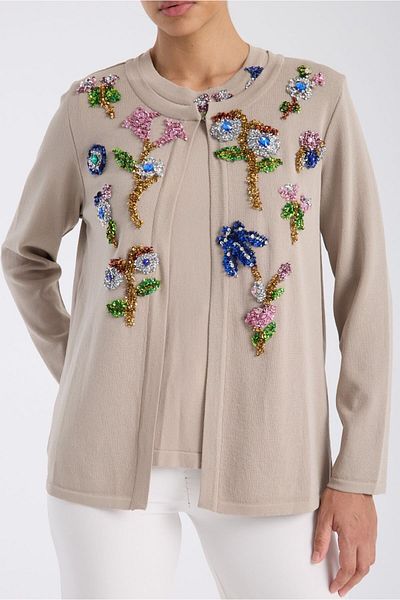 trikobis FLOWER EMBROIDERY DETAILED SPECIAL DESIGN Knitwear Cardigan