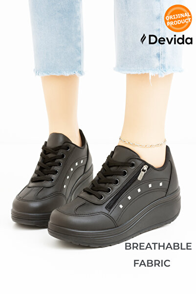 Devida Γυναικεία μαύρα αθλητικά παπούτσια 6 εκ. Καθημερινή ψηλή άνετη σόλα X300 Vega Series