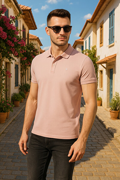 Pobudo Pudra Renk Polo Yaka Erkek Tişört