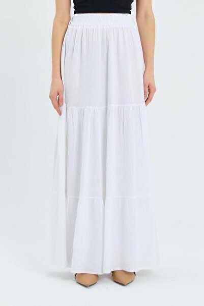 Mixray Біла 4567 Жіноча довга спідниця з мусліну - з воланами