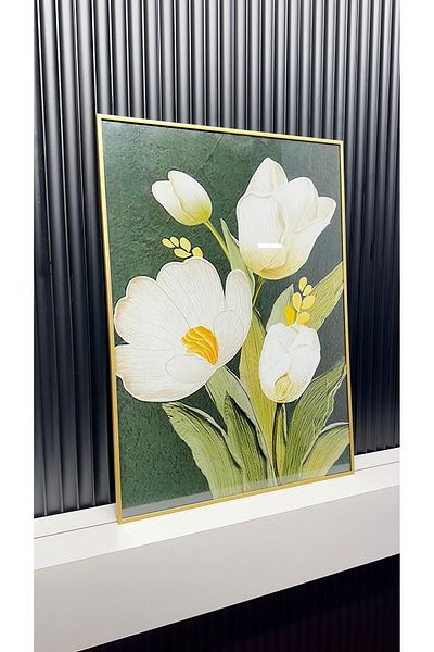 Tablomtr Masa decorativa cu cadru metalic imprimat digital cu sticla - buchet pastel