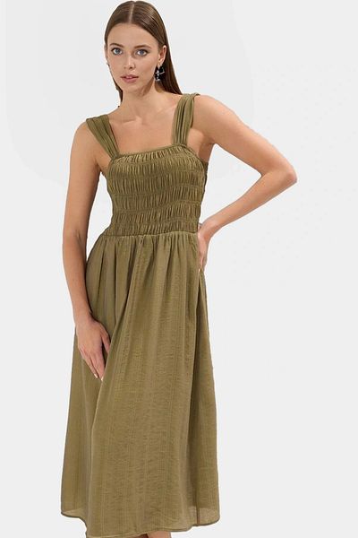 PayBuy Midi Length Crinckle Organza Woven Dress Square Neckline Lined Gipeli Design Comfortable Cut Modern Style