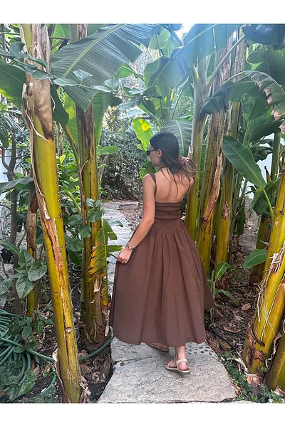 nesli Brown Dress with Adjustable Straps