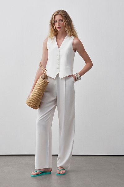 mathilda store Women's White Linen Palazzo Trousers