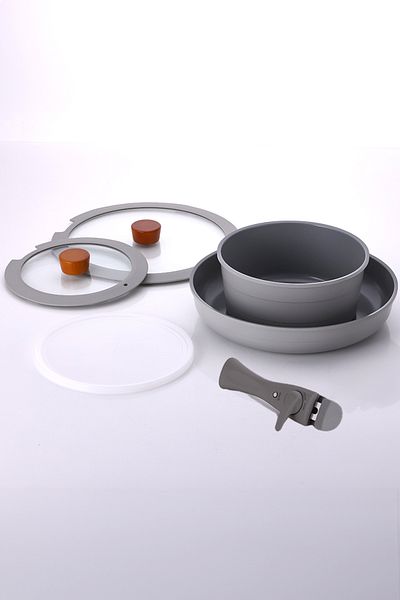 NEOFLAM Midas Gray 6-Piece Detachable Handle Nesting Pot Pan Set
